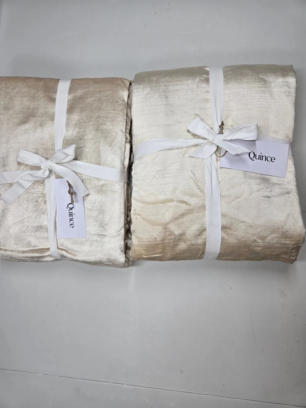 NWT QUINCE Set Of 2 48x84 Luster Velvet Curtains Champagne 8705